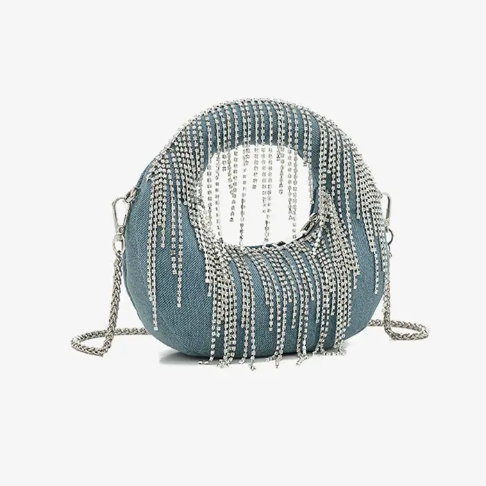 Demi-lune soirée pochette sacs de fête pour les femmes de luxe concepteur Denim gland strass sac à main paillettes