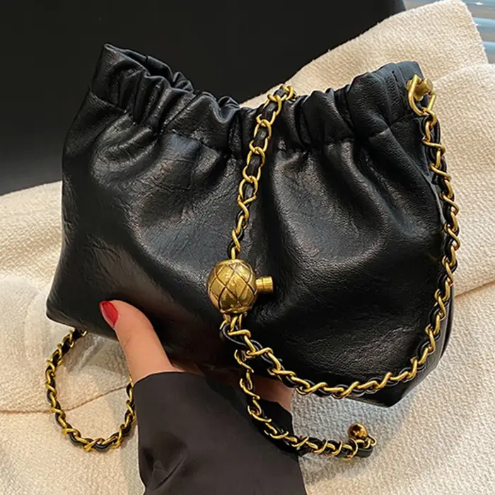 Sac fourre-tout à bandoulière en cuir PU pour femme, sac Hobo plissé, sacoche polyvalente, sac à ban