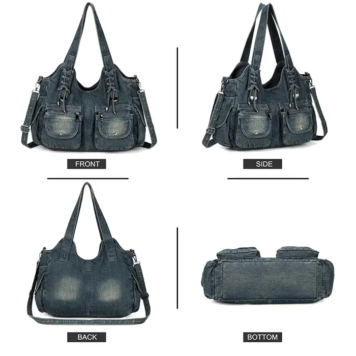 IPinee-Sac en jean bleu vintage pour femme, sac à main à bandoulière, portefeuille initié, grande ca