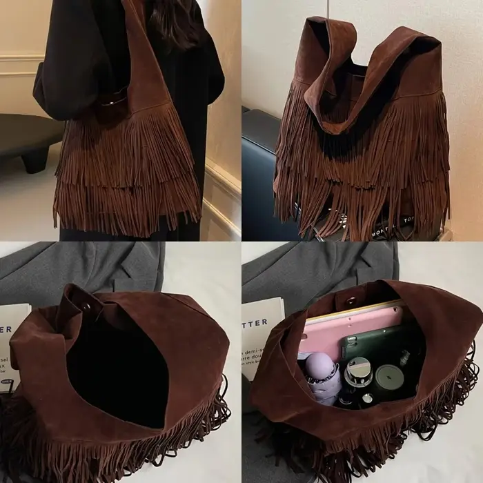 Sac fourre-tout à franges pour femme Perfect Lily avec fermeture et détails festonnés