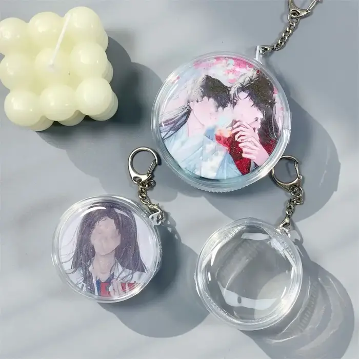 Présentoir de badges, sac d'exposition de badges Anime avec étui de Protection pour porte-clés, pochette de rangement de badges ronde transparente, sac d'extérieur