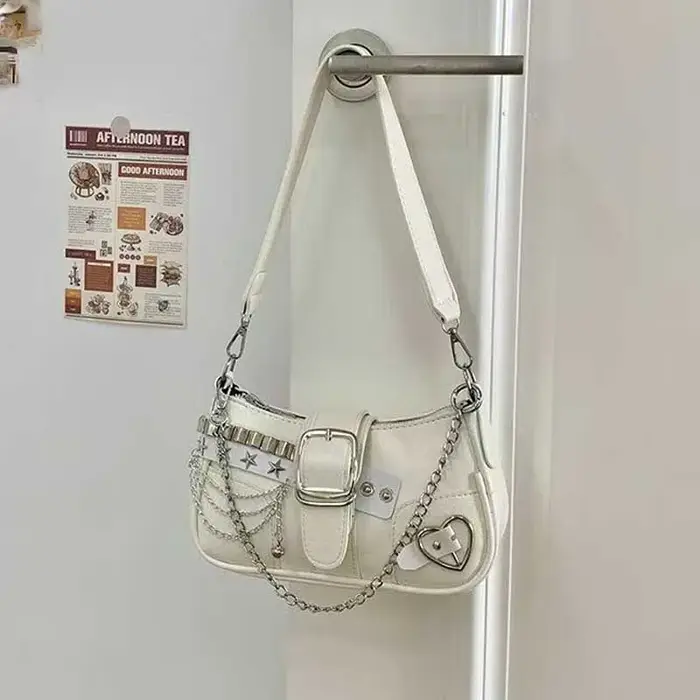 Sac à bandoulière léger en cuir PU avec sangle en chaîne