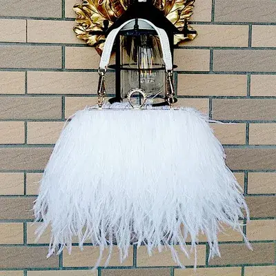 Sacs à main de luxe en plumes d'autruche pour femmes, sacoches de styliste, pochette de soirée