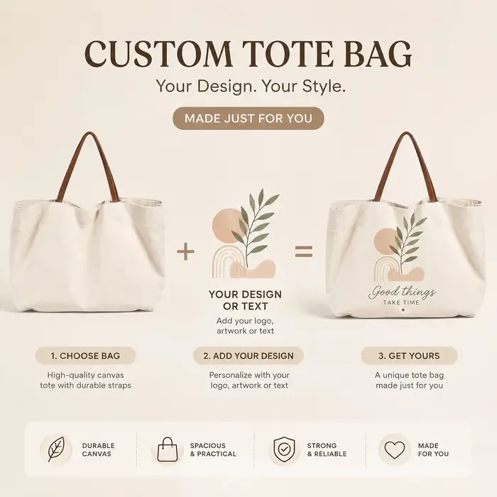 Sac fourre-tout en toile personnalisé avec nom et logo