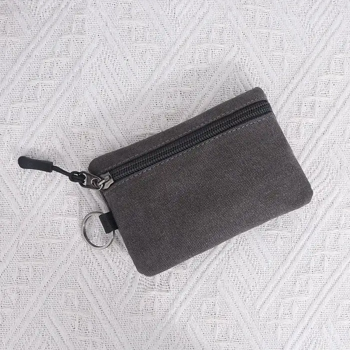 Mini porte-monnaie en toile, couleur unie, avec fermeture éclair, pochette à clés, porte-cartes, pet