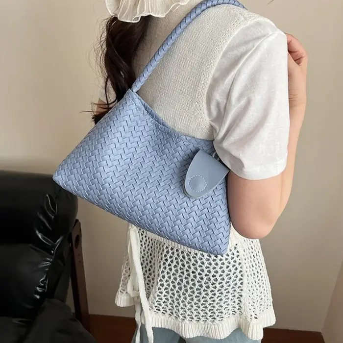 Sacs fourre-tout en cuir tressé tendance avec poignée supérieure tressée