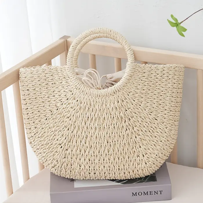 Sac d'été en paille demi-lune pour femmes