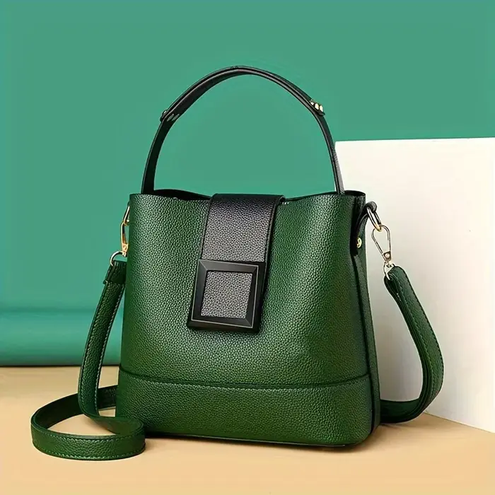 Elegant Solid Color Bucket Bag with Adjustable Shoulder Strap Versatile Crossbody Handbag for Women
