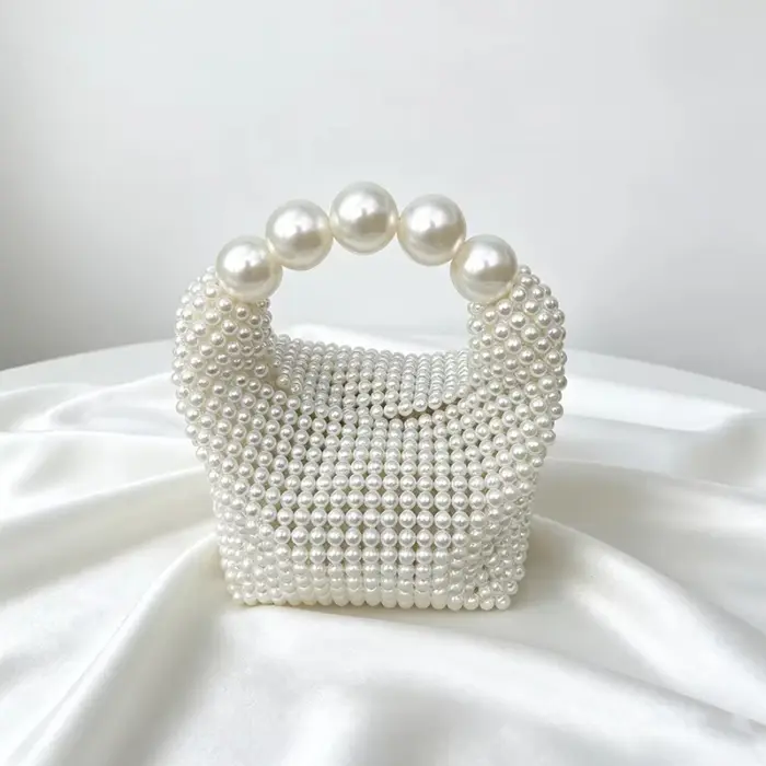 Sac bandoulière rétro français en bois tressé à la main avec perles