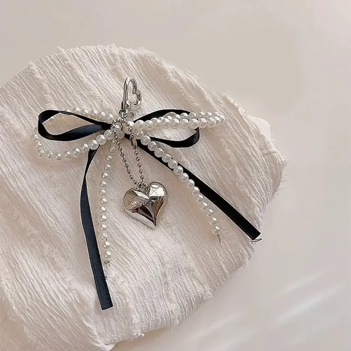 Porte-clés à pampilles en forme de cœur d'amour, breloque de luxe, fait à la main, créatif, nœud pap