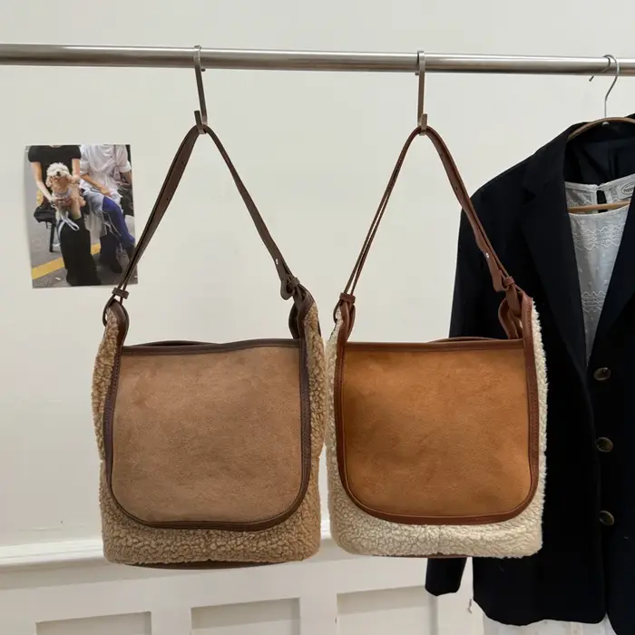2025 hiver agneau laine sac à main femmes sac grande capacité 2 ensemble fourre-tout Vintage décontracté seau sac à bandoulière Faux daim femme bolsa