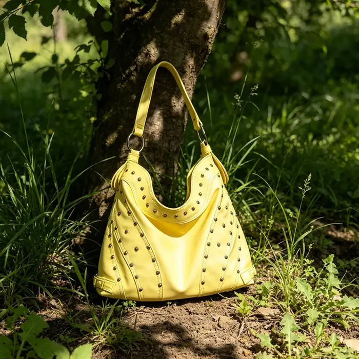 Sac à bandoulière vert menthe orné de clous métalliques