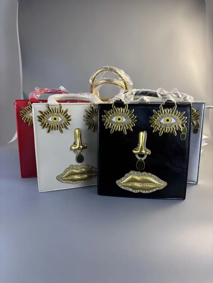 Nouveau sac à main pour femme en cuir noir de haute qualité, sac de luxe de marque avec bijoux, yeux