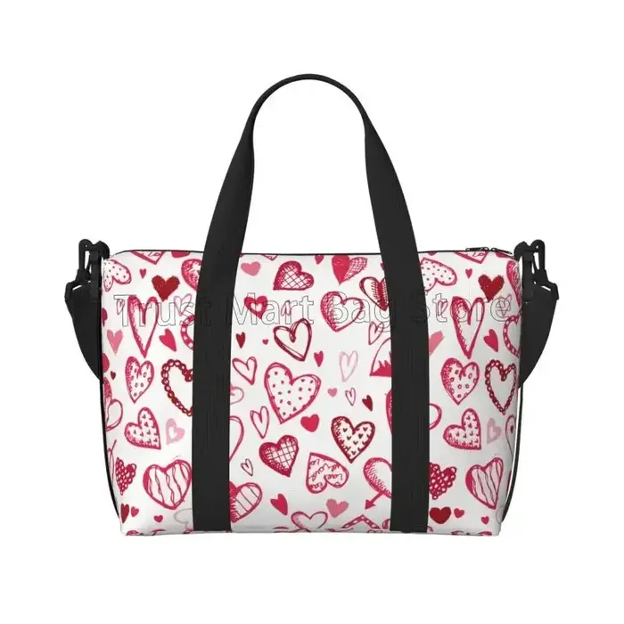 Sac polochon de voyage à motif coeurs d'amour pour femmes