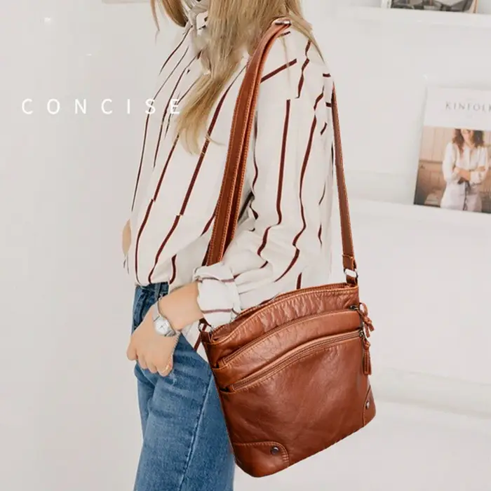 Sac à bandoulière en cuir PU souple pour femmes