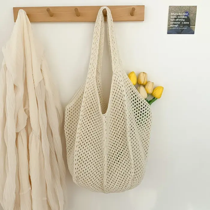 Sac fourre-tout en crochet pour femme, grande capacité, sac fourre-tout évidé, sac à provisions simp