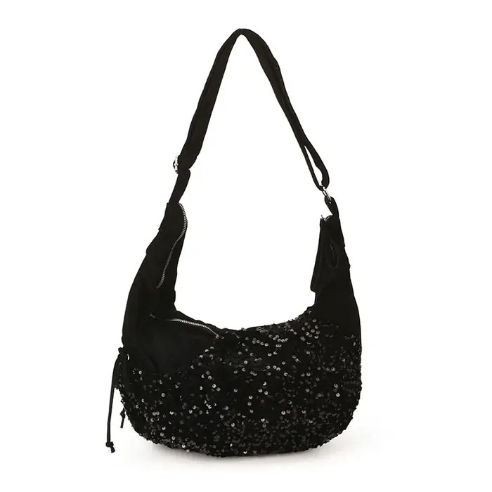 Sac à bandoulière à paillettes argentées pour femmes, Design à cordon de serrage, sac à bandoulière