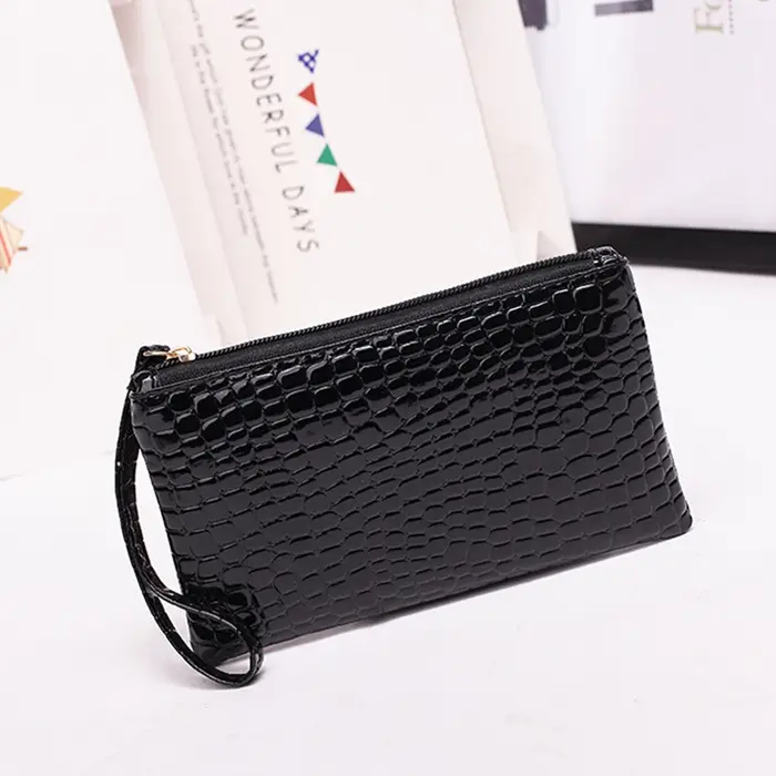 Portefeuille en cuir PU pour femme, long sac d'argent, porte-monnaie à fermeture éclair, porte-carte