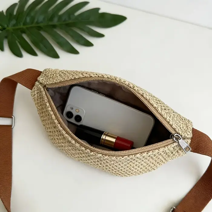 Sac banane tressé en paille pour femme