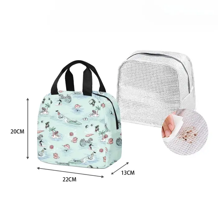 Palmiers plage surf sac à déjeuner isolé poche latérale étanche réutilisable bureau conception facile à nettoyer pour le travail école pique-niques