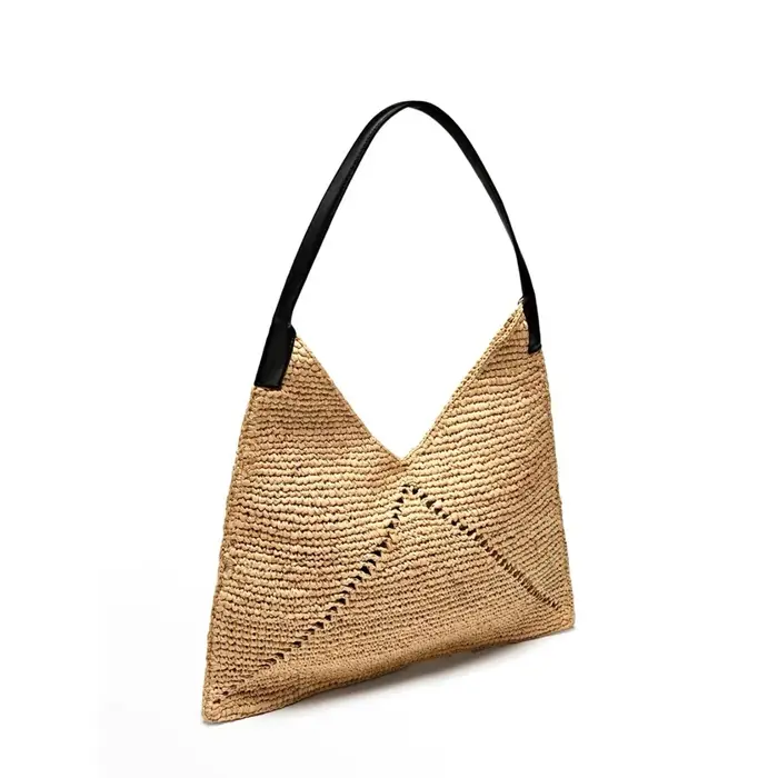 Grand sac à bandoulière en raphia tressé pour femme