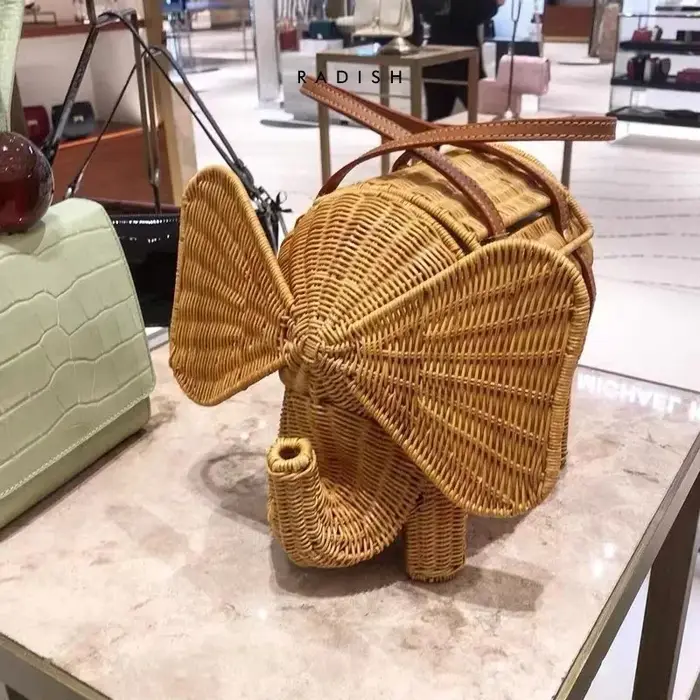 Sac à main éléphant en rotin tissé à la main pour femme