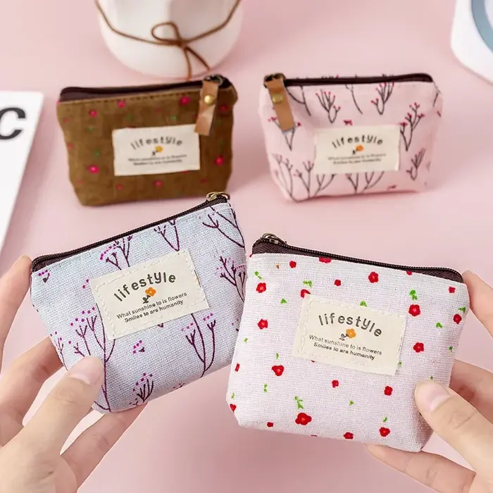 Mode Kawaii porte-monnaie toile Mini pochette florale sac à main femmes filles enfants pas cher