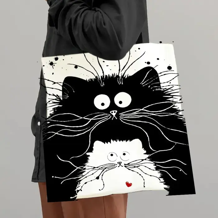Sac de shopping imprimé numérique haute définition, sac de Shopping à motif de chat, sac en lin écol