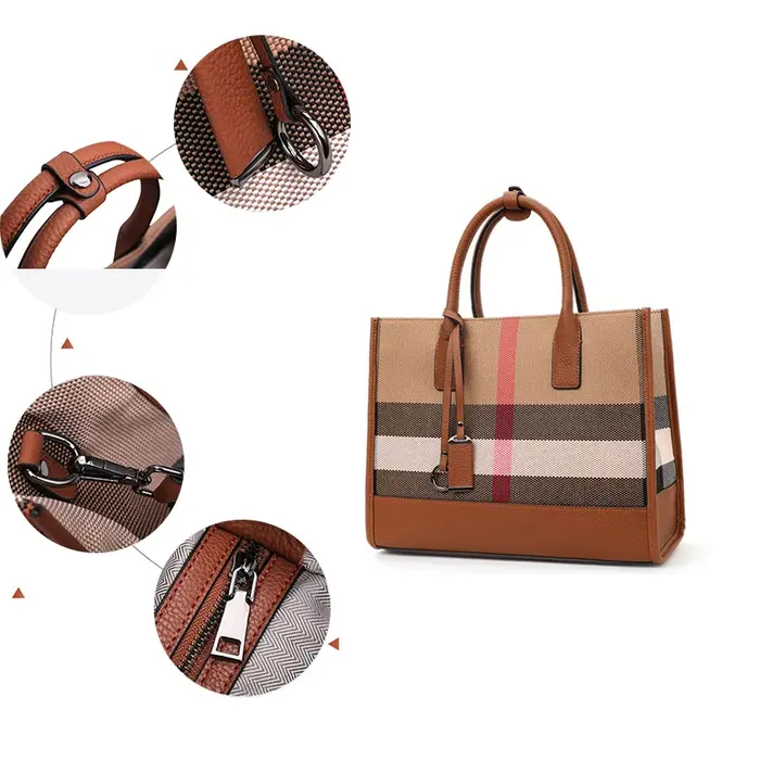 Aidrani mode Plaid toile femmes sac à main classique polyvalent grande capacité peau de vache unique