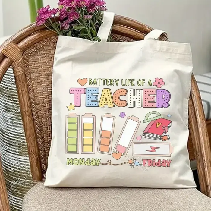 Meilleur sac fourre-tout pour enseignant "La vie de la batterie d'un lundi et vendredi" imprimé gran