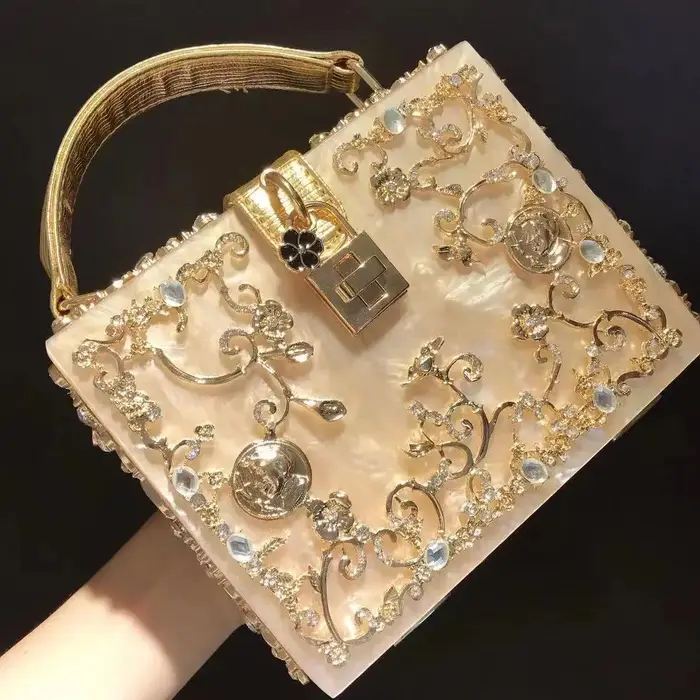 Sac de soirée en cristal de haute qualité pour femme, nouveau sac à main en métal évidé, fleur sculp