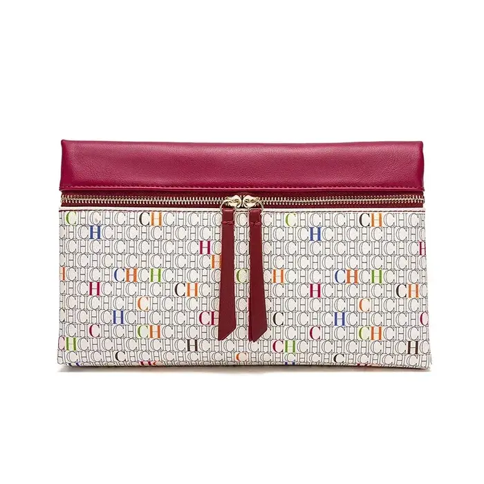Sac à main CH pour femme, pochette de soirée colorée avec logo imprimé, fermeture éclair, en cuir PU
