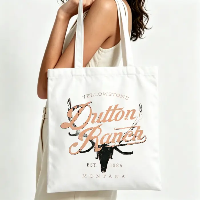 Sac fourre-tout en toile de style western pour femme avec impression graphique et typographie, idéal