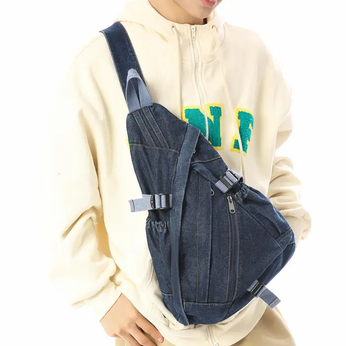 Sac à bandoulière en denim délavé vintage pour homme et femme