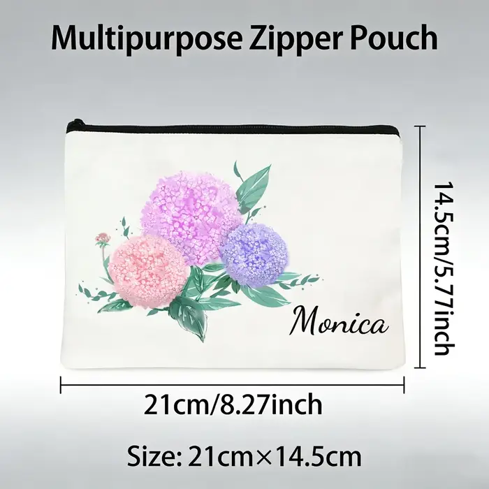 Pochette cosmétique personnalisée à imprimé hortensia
