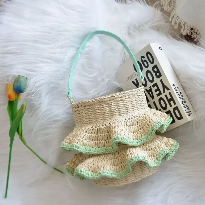 Sac seau froncé d'été, sacs à bandoulière tissés bohème pour femmes