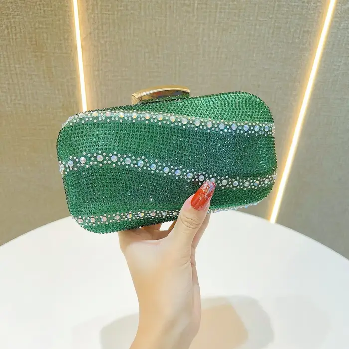 Pochette de soirée vintage vert émeraude ornée de strass, sac à main de luxe pour dîner formel, sac 