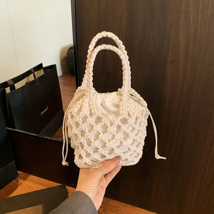 Sac seau vintage mini, sac tricoté, sac bohème ajouré, sac à main grande capacité, sac fourre-tout a