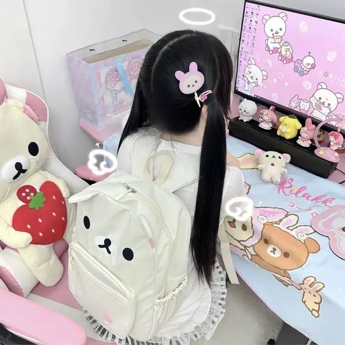 Dessin animé Rilakkumas sac à dos pour enfants Kawaii Korilakkuma broderie toile sac à dos grande capacité filles garçons étudiant sac d'école