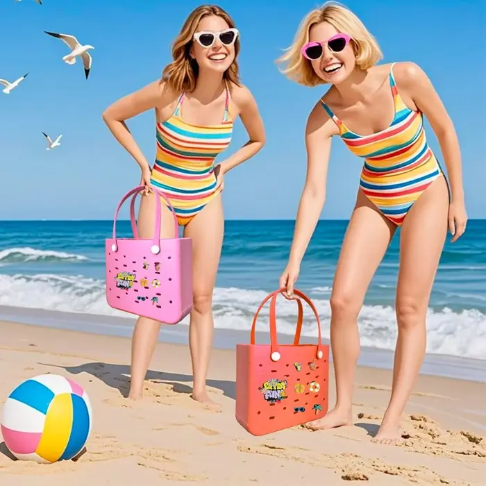 M/L/XL sac de plage mode EVA imperméable en caoutchouc pique-nique panier de rangement voyage Shopping sac à main femmes épaule couleur unie sac fourre-tout