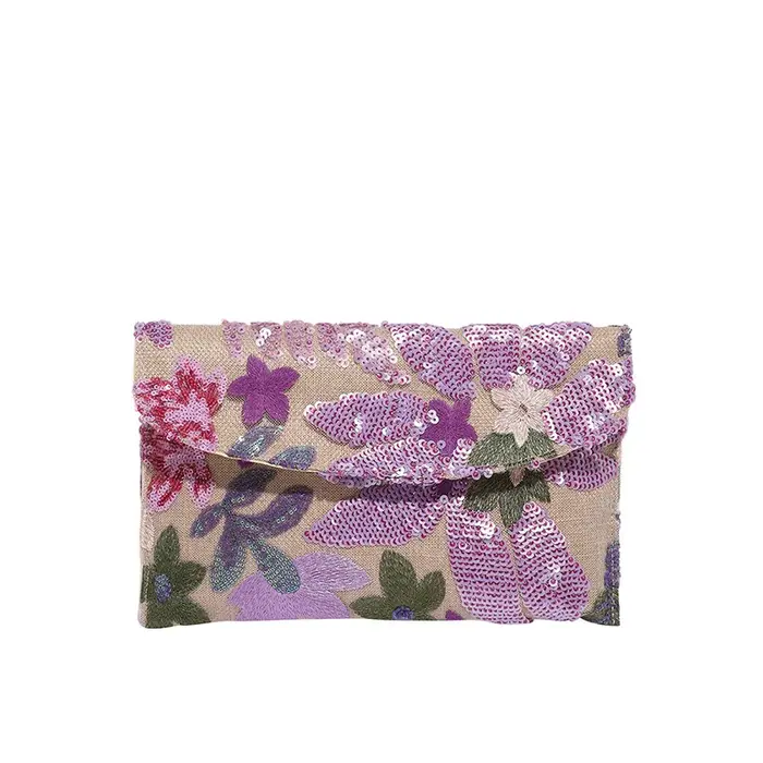 Pochette élégante style enveloppe avec broderie de sequins pour femme, sac à main en nylon de style