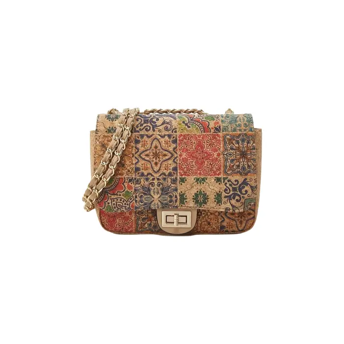 Sac bandoulière en liège imprimé grain de bois style rétro pour femme