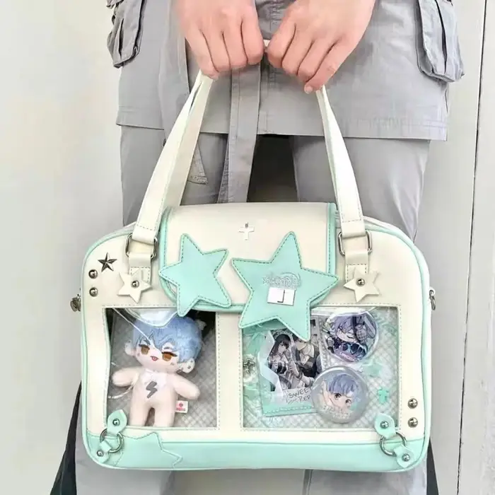 Preppy jaune étoile sac à main grande capacité Ita sac femmes Transparent en cuir sacs à bandoulière filles Harajuku