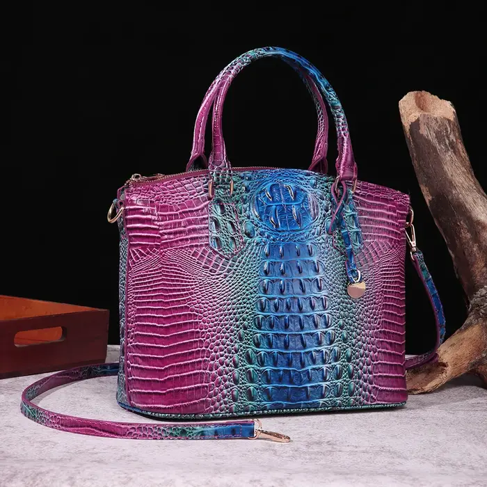 Sac à main vintage pour femme en cuir gaufré crocodile avec poignée supérieure et bandoulière