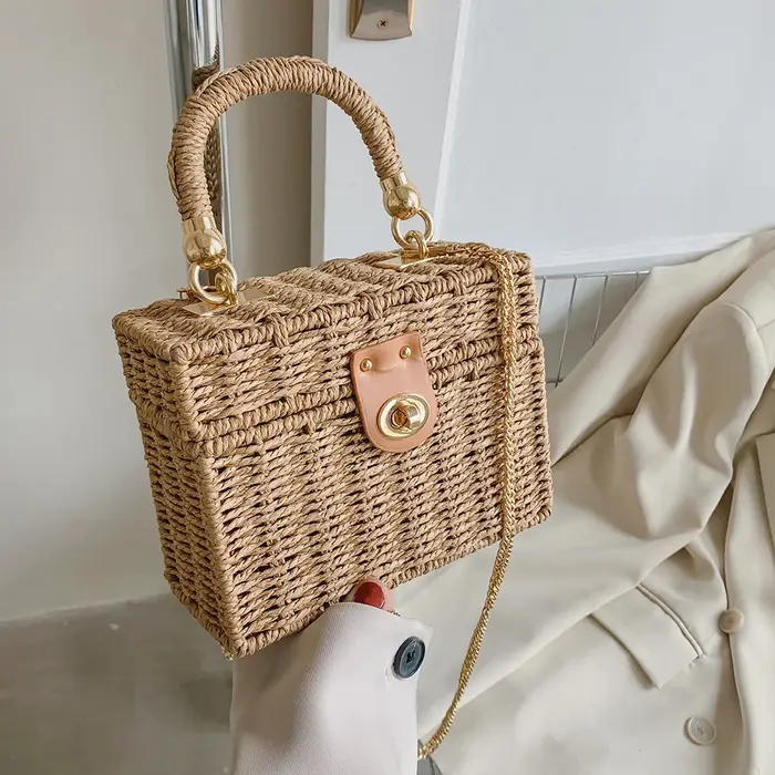 Sac à bandoulière en rotin et paille pour femmes, style Boho, panier tissé à la main, pochette de pl