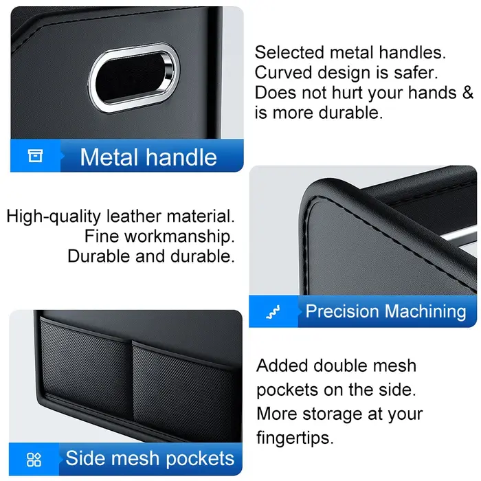 Organisateur de rangement pliable – Boîte fourre-tout en cuir PU pour coffre de voiture