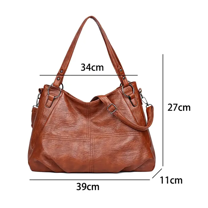 Sac à Main Simple en Cuir Souple de Grande Capacité pour Femme