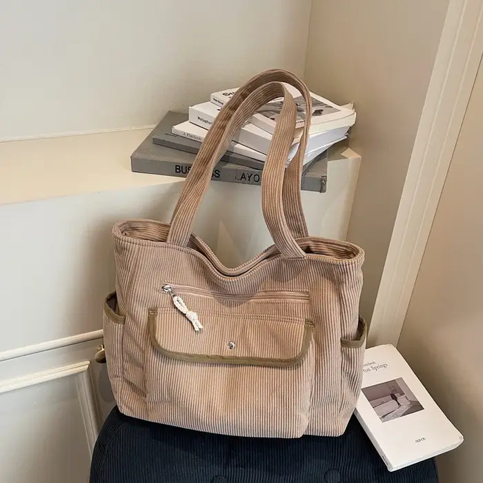 Sac fourre-tout en velours côtelé grande capacité pour femme