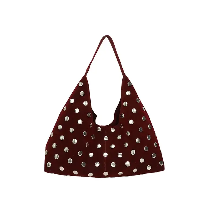 Sac fourre-tout en daim marron clouté pour femme