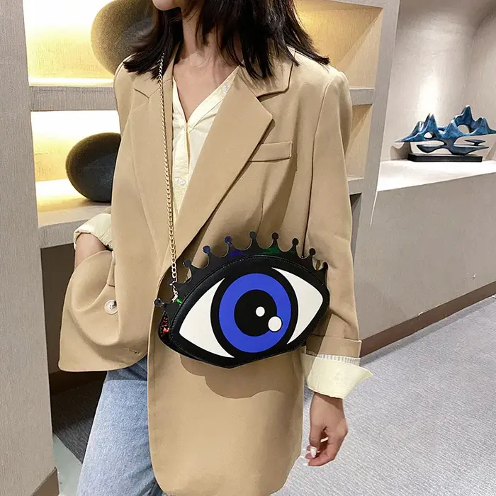 Femmes petit sac à bandoulière forme d'oeil mode PU cuir chaîne sacs Mini sac